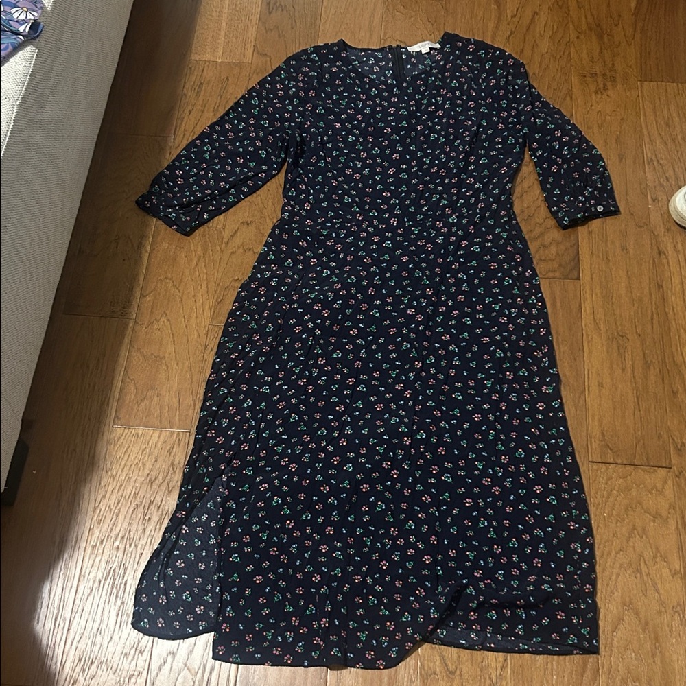 Loft navy blue floral long dress Size 12